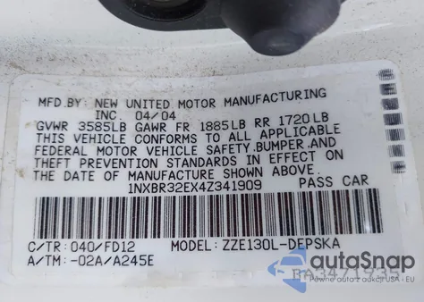 2004 Toyota Corolla S из США, поврежденный, VIN 1NXBR32EX4Z341909